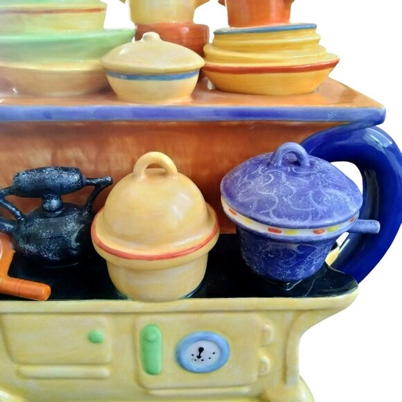 Department 56 Toot & Puddle Ceramic Stovetop Teapot With Colorful Cookware Desig - Picture 2 of 10